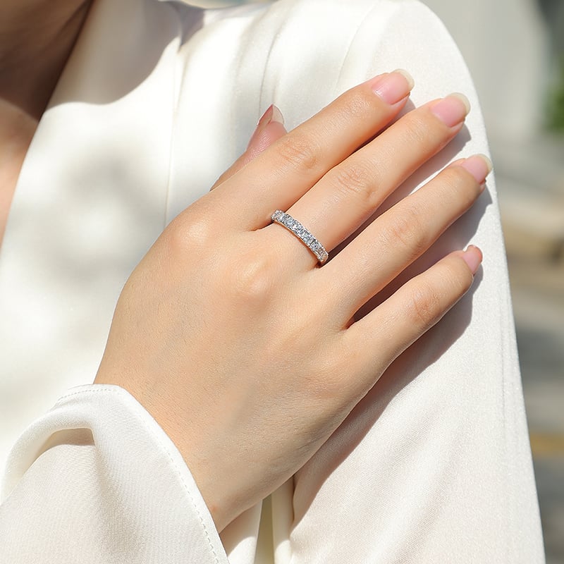 Lucky Seven-Stone Round Moissanite Band Ring | DEF VVS 18K White Gold - Image 7