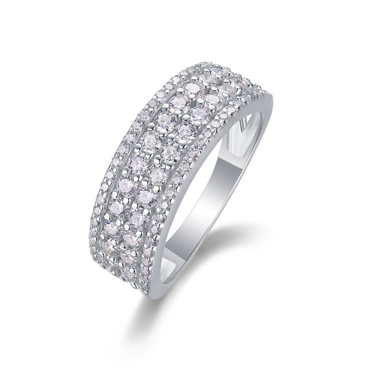 Multi-Row Pavé Moissanite Dome Band Ring | Wide Round-Cut Anniversary Band