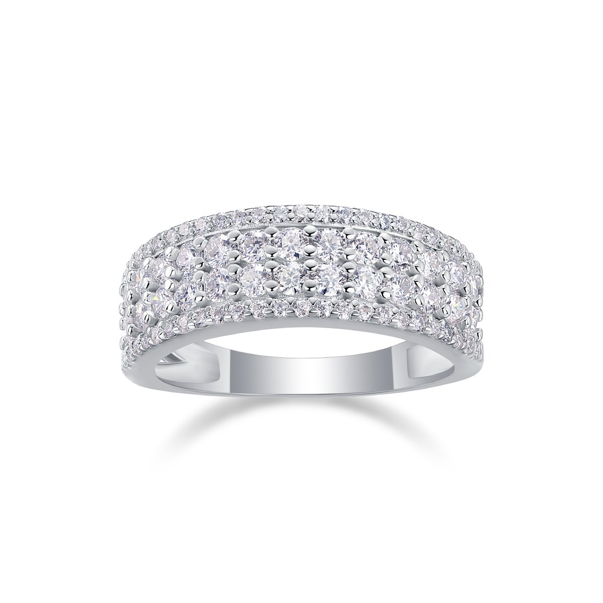 Multi-Row Pavé Moissanite Dome Band Ring | Wide Round-Cut Anniversary Band - Image 2