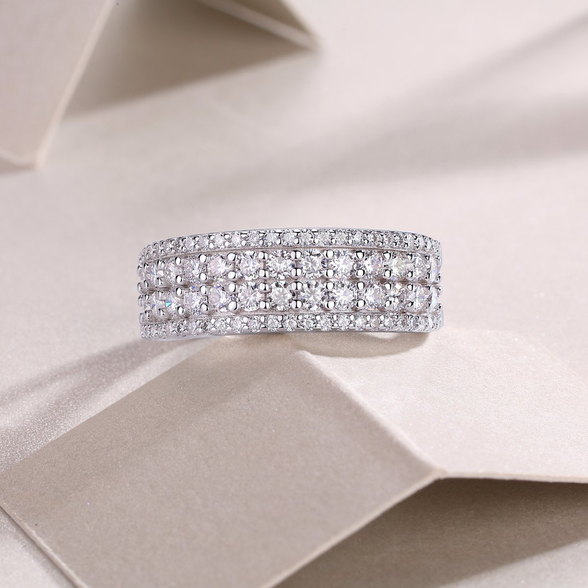 Multi-Row Pavé Moissanite Dome Band Ring | Wide Round-Cut Anniversary Band - Image 5