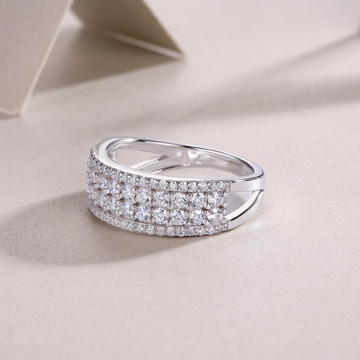 Multi-Row Pavé Moissanite Dome Band Ring | Wide Round-Cut Anniversary Band - Image 6