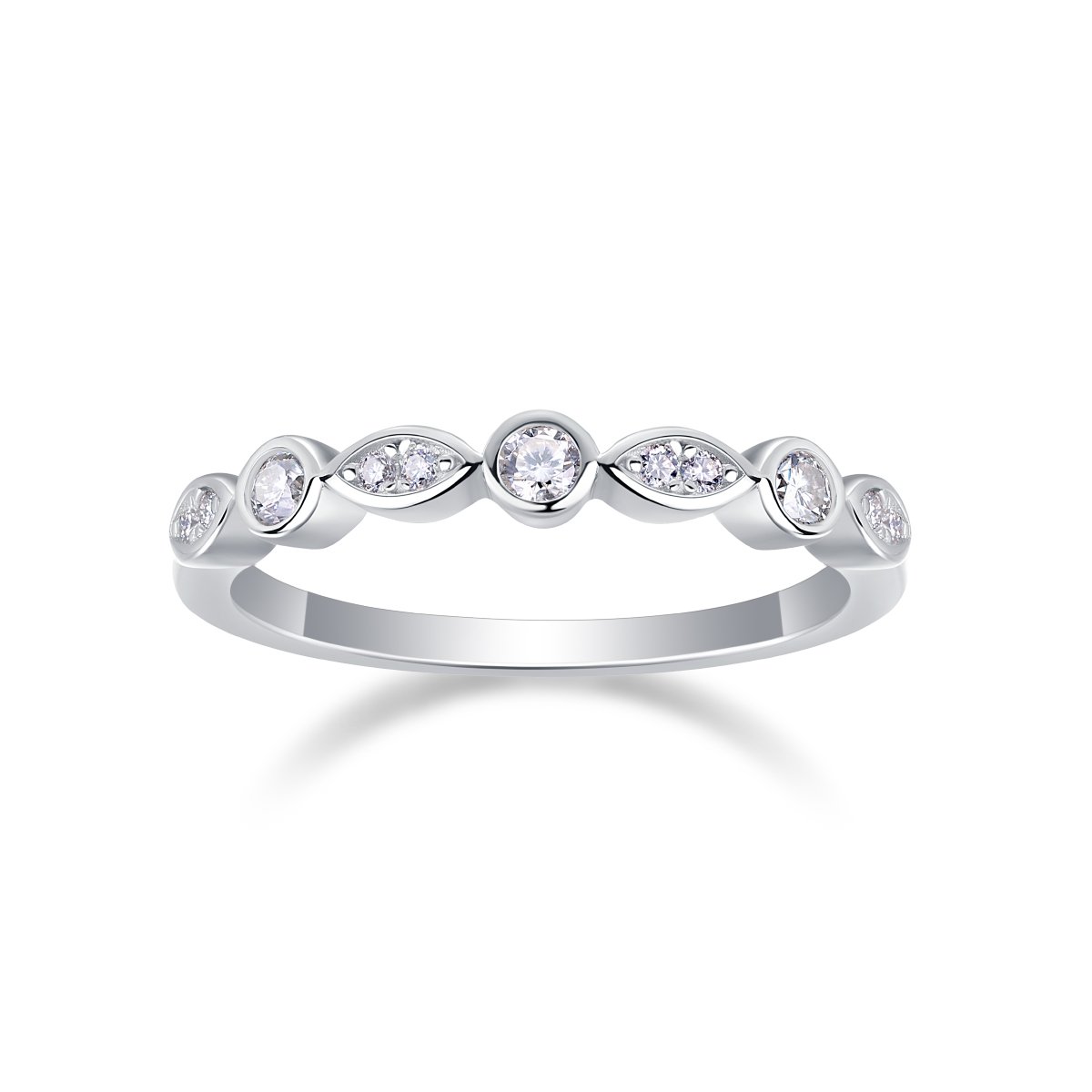 Vintage Marquise-Station Moissanite Ring | Bezel & Pave Stacking Band - Image 2
