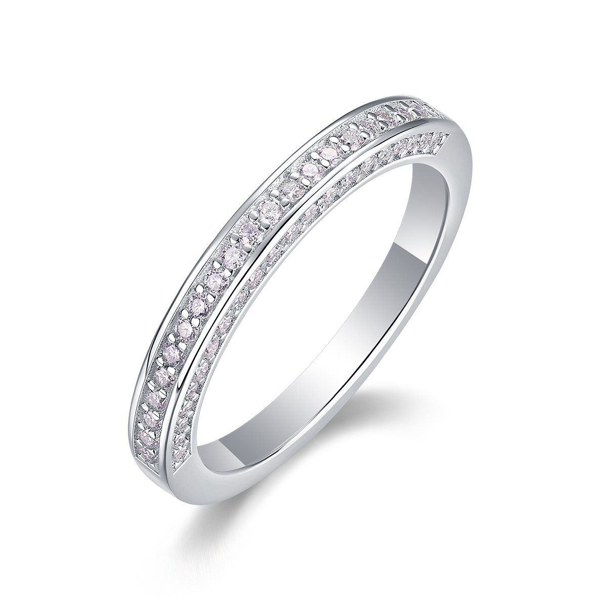 Moissanite Pavé Wedding Band | Slim Stackable Milgrain Ring