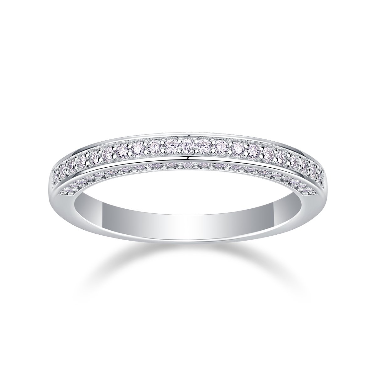 Moissanite Pavé Wedding Band | Slim Stackable Milgrain Ring - Image 2