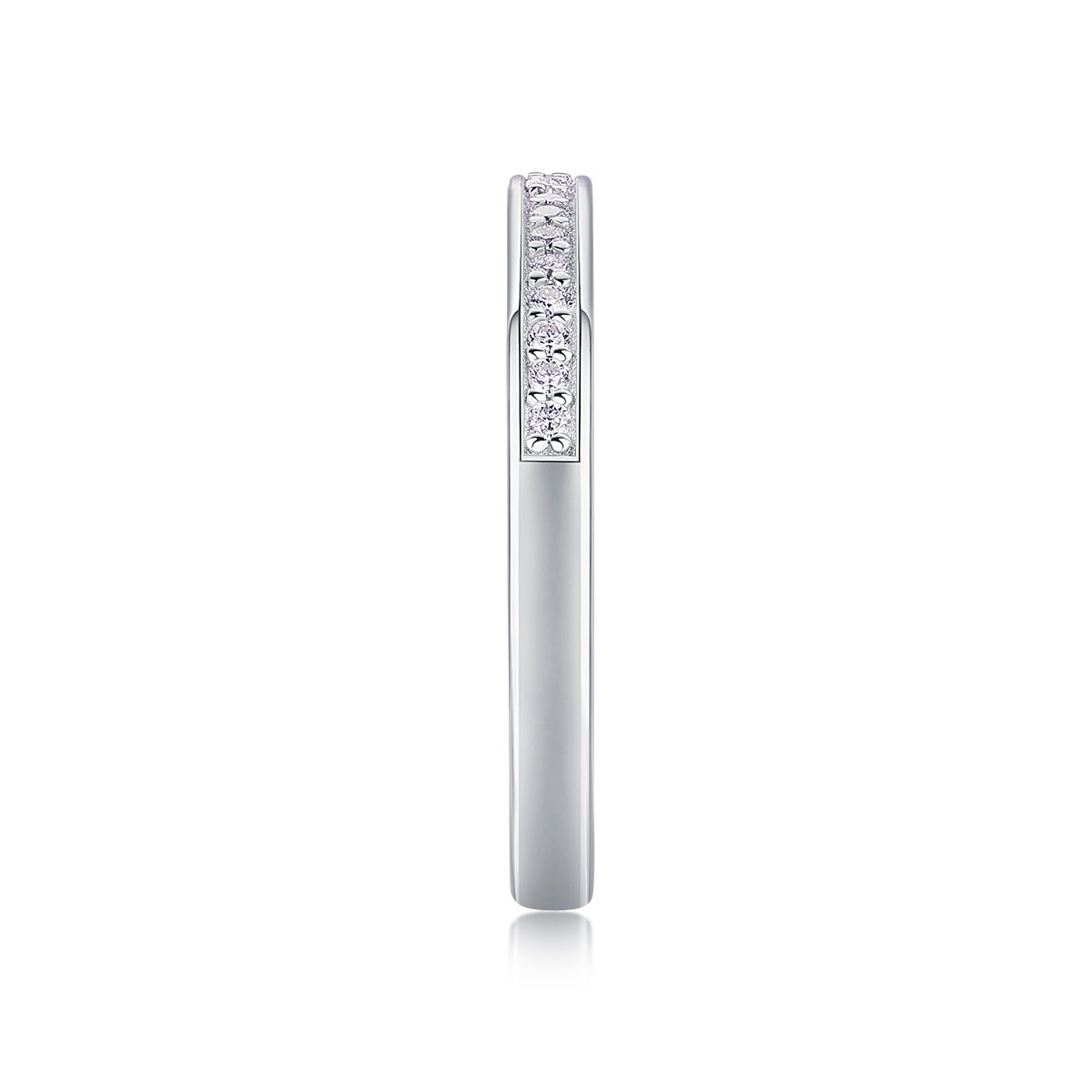 Moissanite Pavé Wedding Band | Slim Stackable Milgrain Ring - Image 4