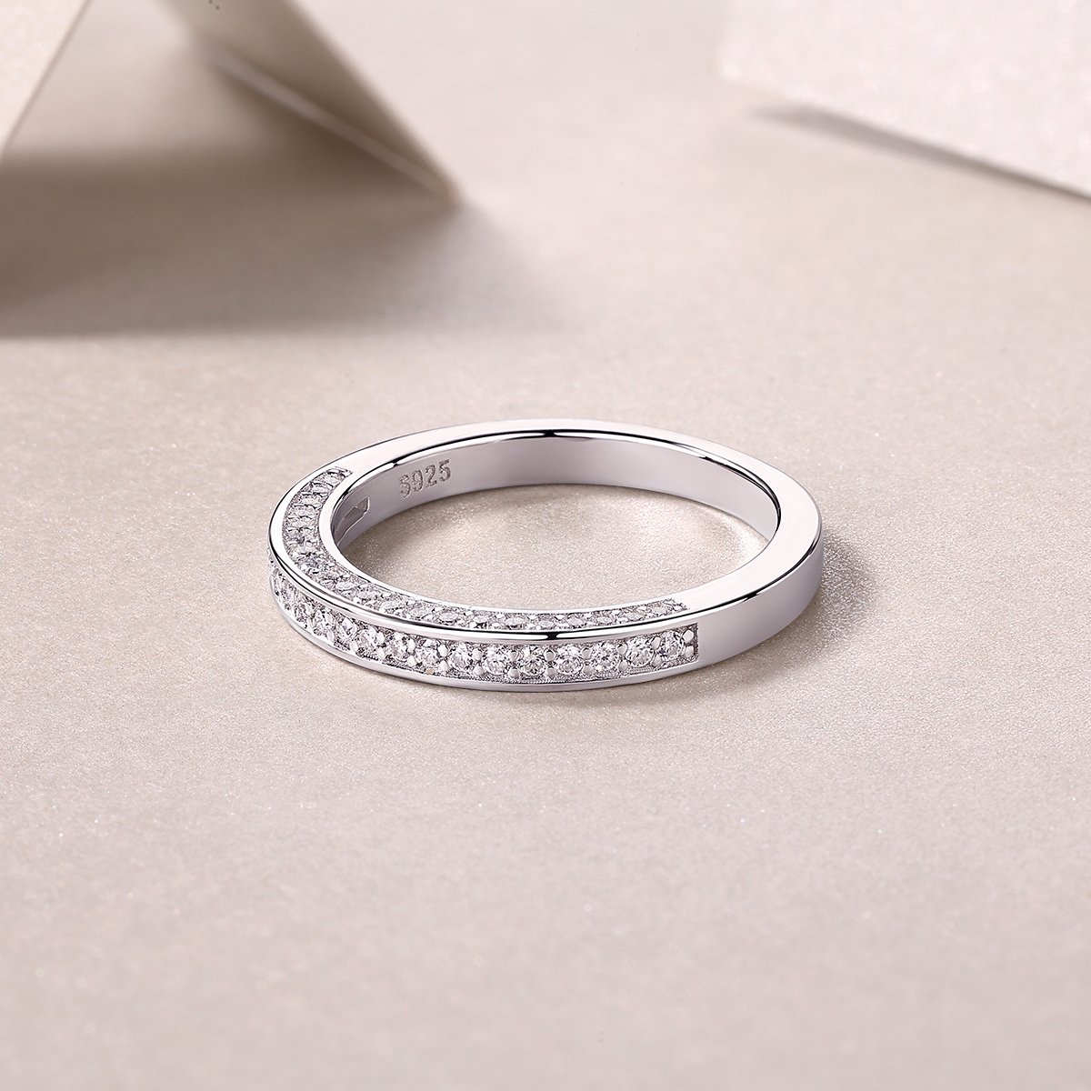 Moissanite Pavé Wedding Band | Slim Stackable Milgrain Ring - Image 6