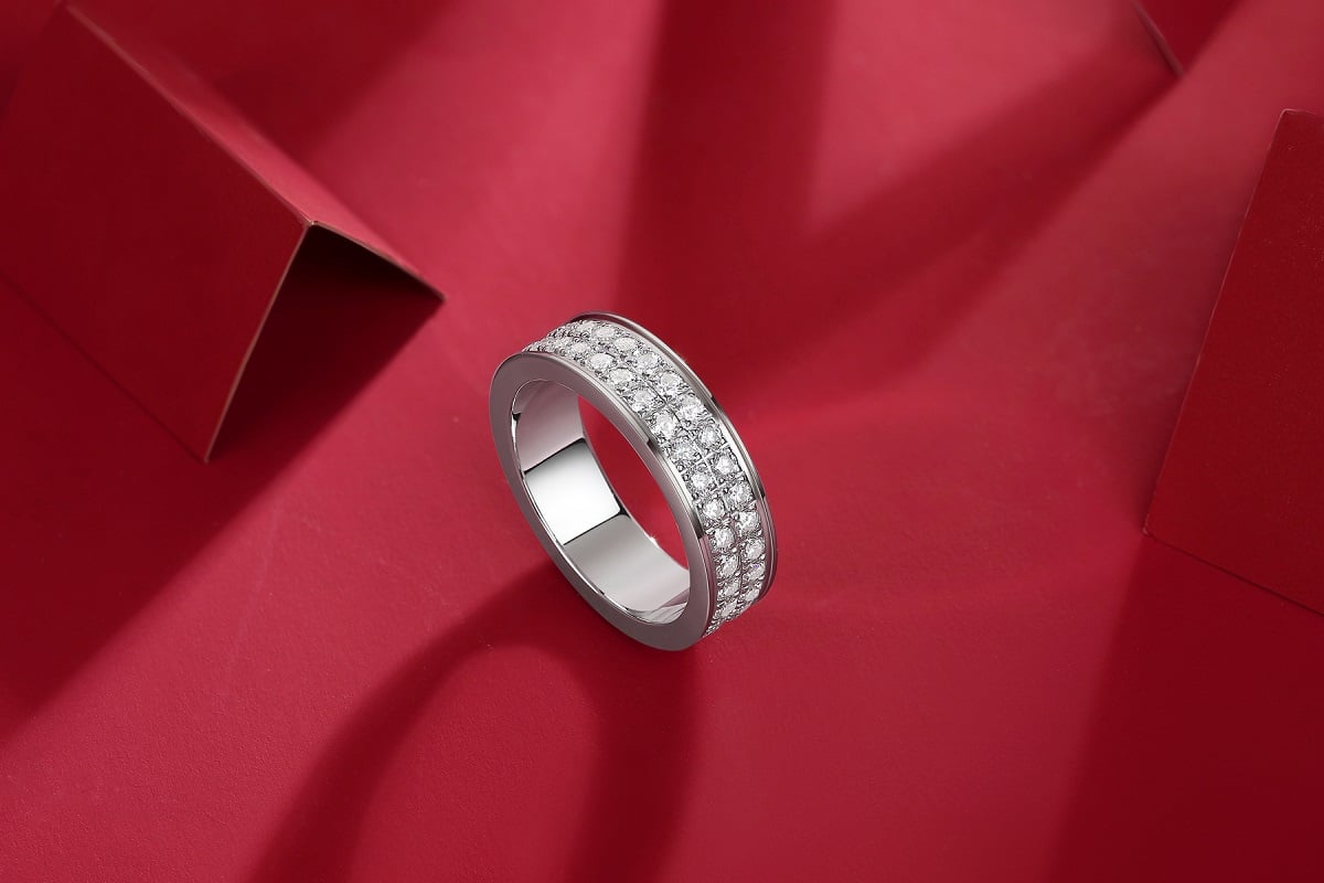 Two-Row Pavé Moissanite Eternity Band Ring - Image 3