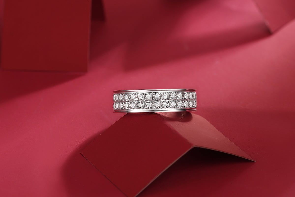 Two-Row Pavé Moissanite Eternity Band Ring - Image 4