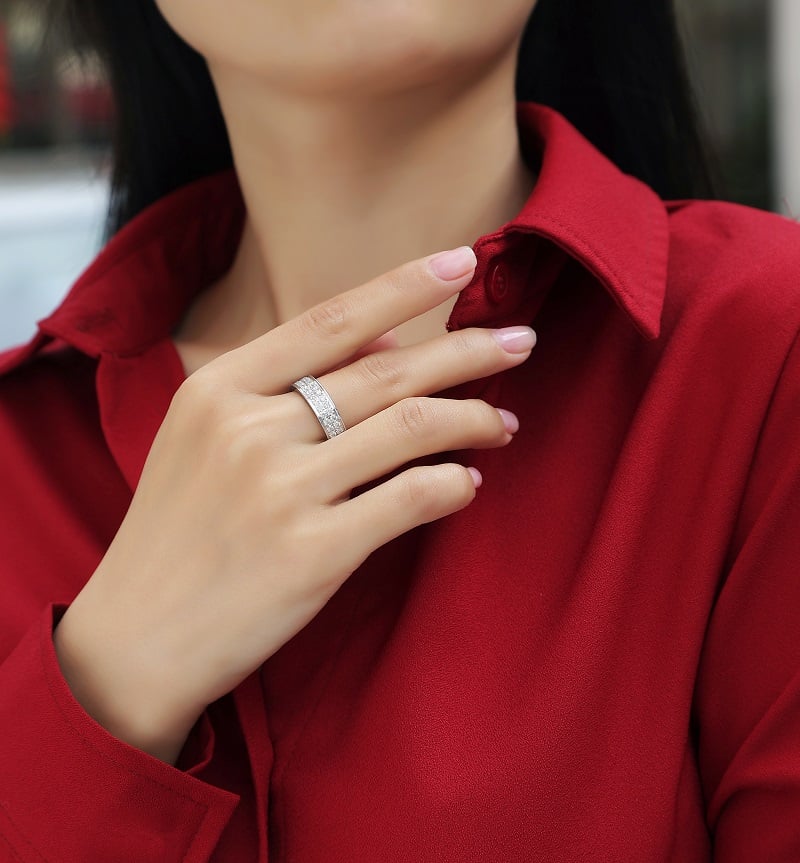 Two-Row Pavé Moissanite Eternity Band Ring - Image 6