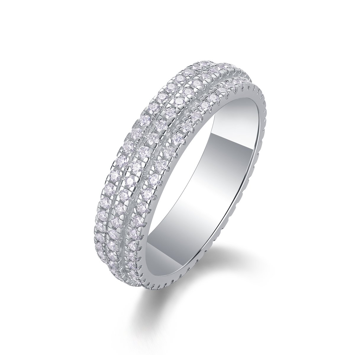 Moissanite Domed Triple-Row Pave Eternity Band Ring