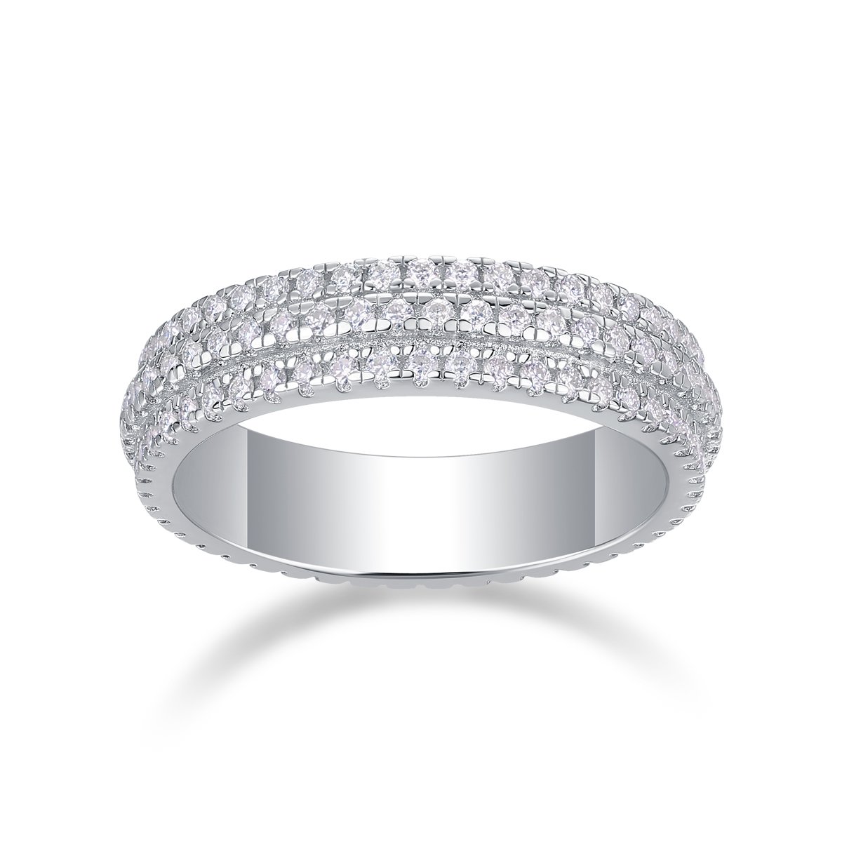 Moissanite Domed Triple-Row Pave Eternity Band Ring - Image 2