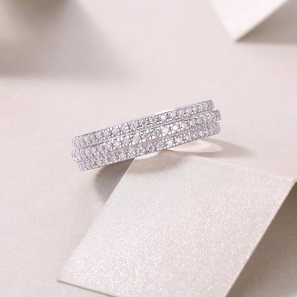 Moissanite Domed Triple-Row Pave Eternity Band Ring - Image 5