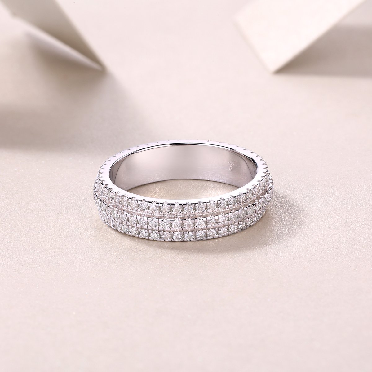 Moissanite Domed Triple-Row Pave Eternity Band Ring - Image 6