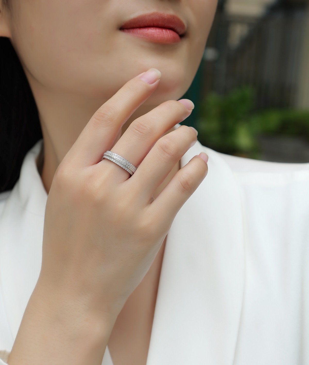 Moissanite Domed Triple-Row Pave Eternity Band Ring - Image 7