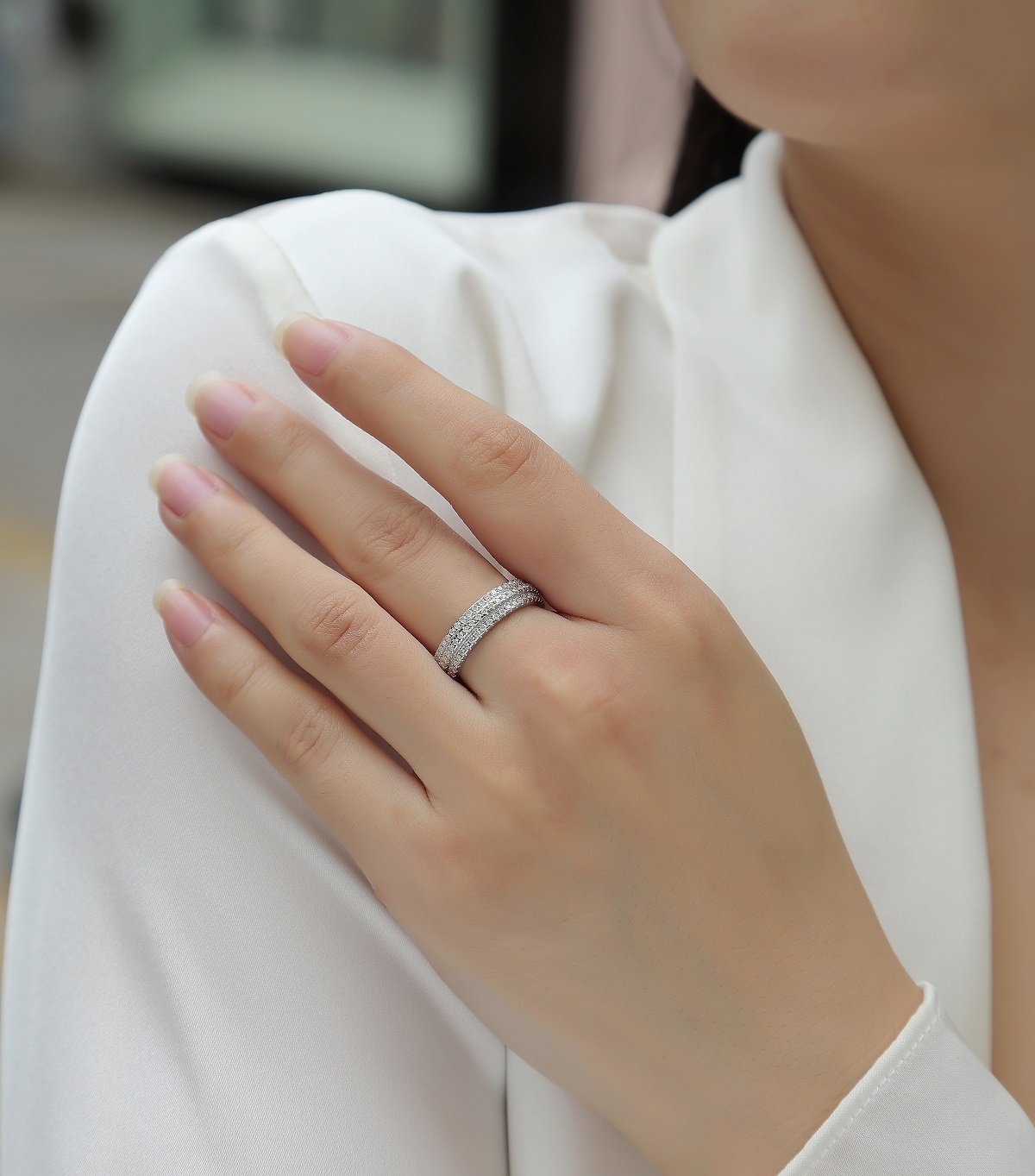 Moissanite Domed Triple-Row Pave Eternity Band Ring - Image 8