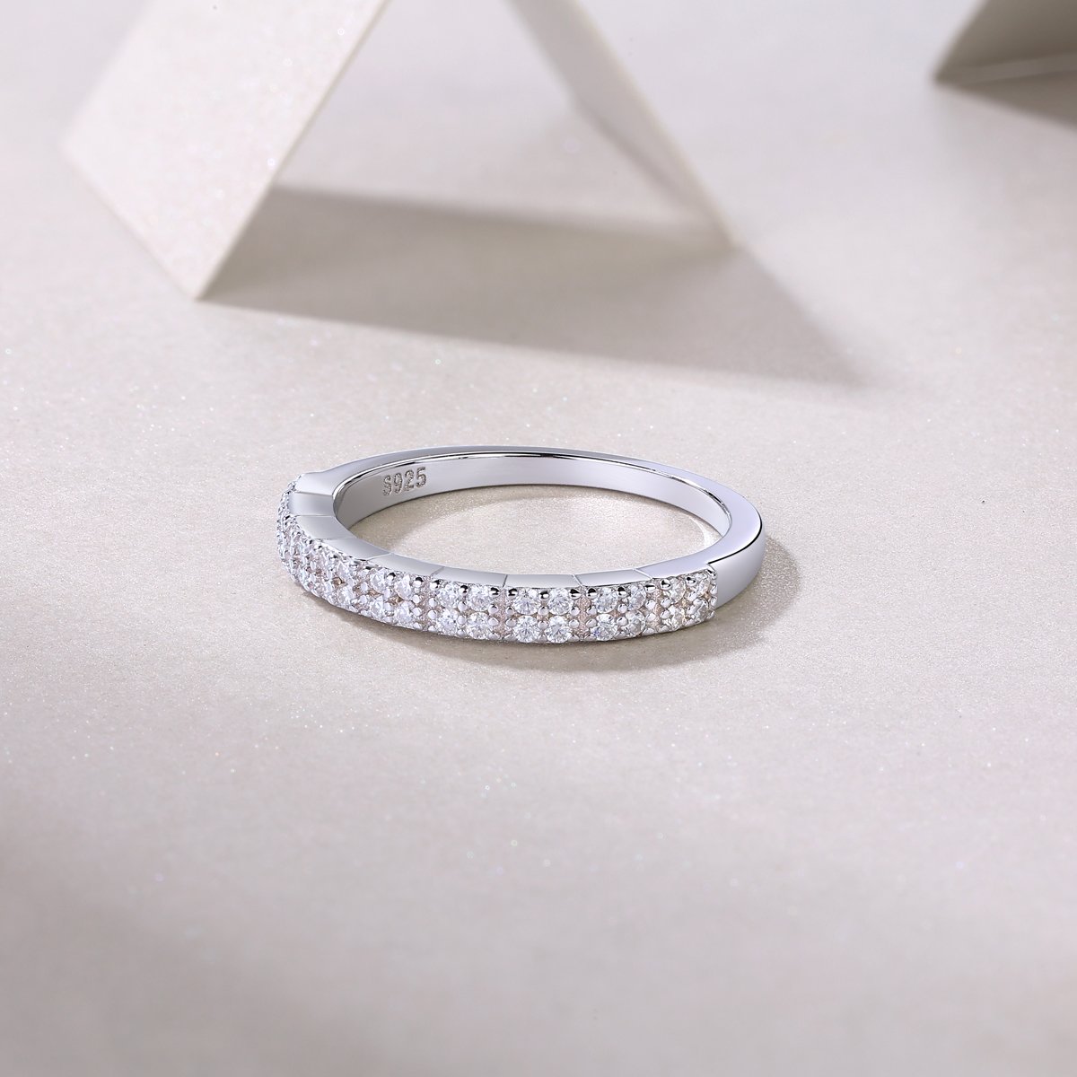 Two-Row Pavé Moissanite Half-Eternity Ring - Image 6