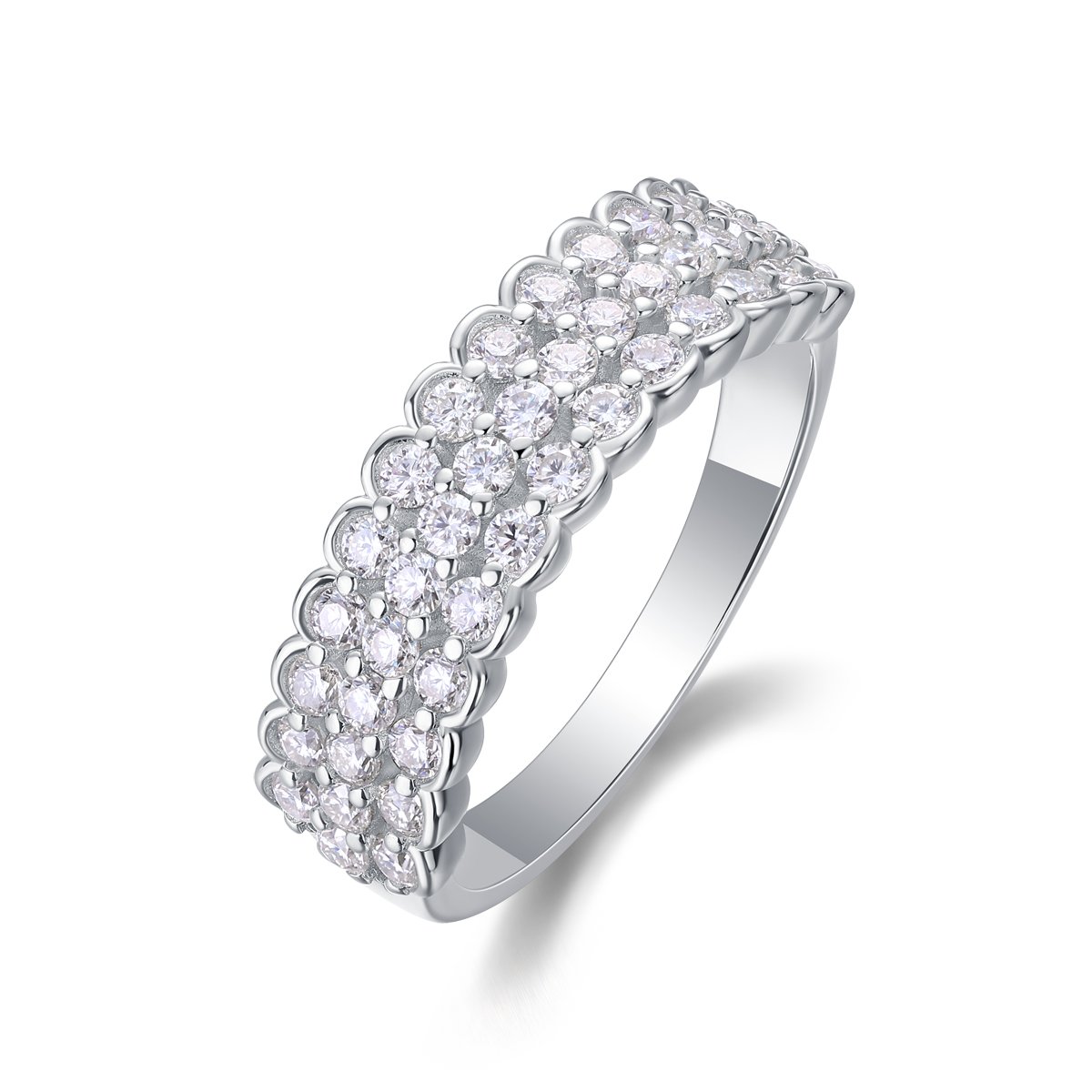 Scalloped Multi-Row Pavé Moissanite Band Ring | Three-Row Half-Eternity