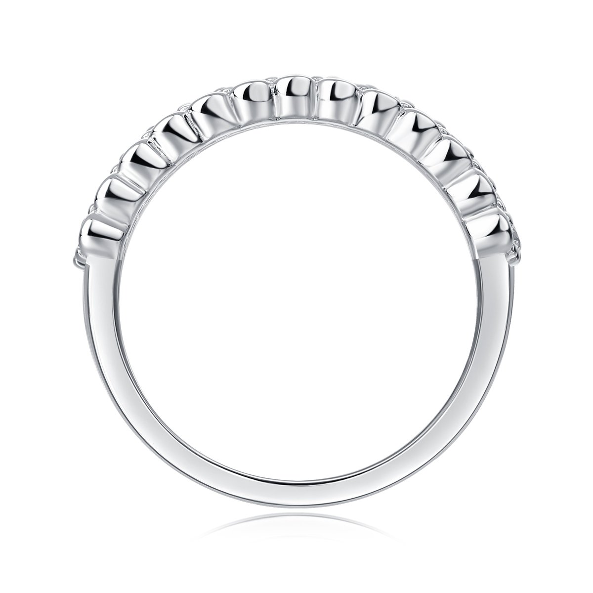 Scalloped Multi-Row Pavé Moissanite Band Ring | Three-Row Half-Eternity - Image 3