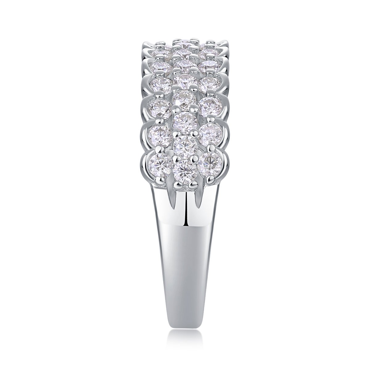 Scalloped Multi-Row Pavé Moissanite Band Ring | Three-Row Half-Eternity - Image 4