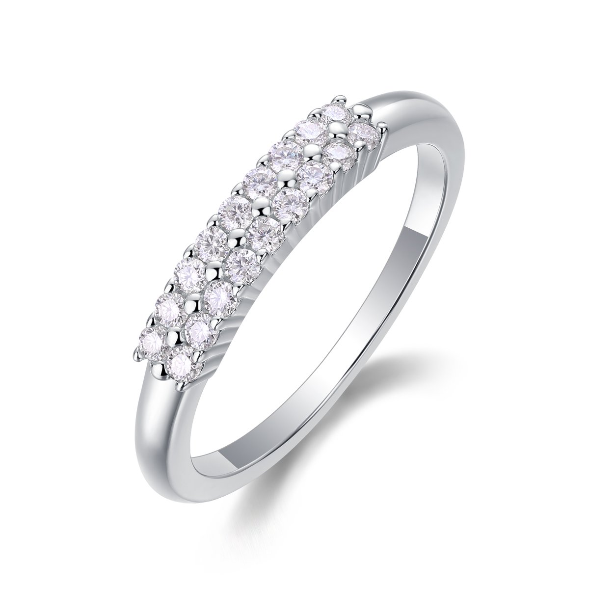 Moissanite Two-Row Pave Band Ring | 925 Silver, 18K White Gold Plated