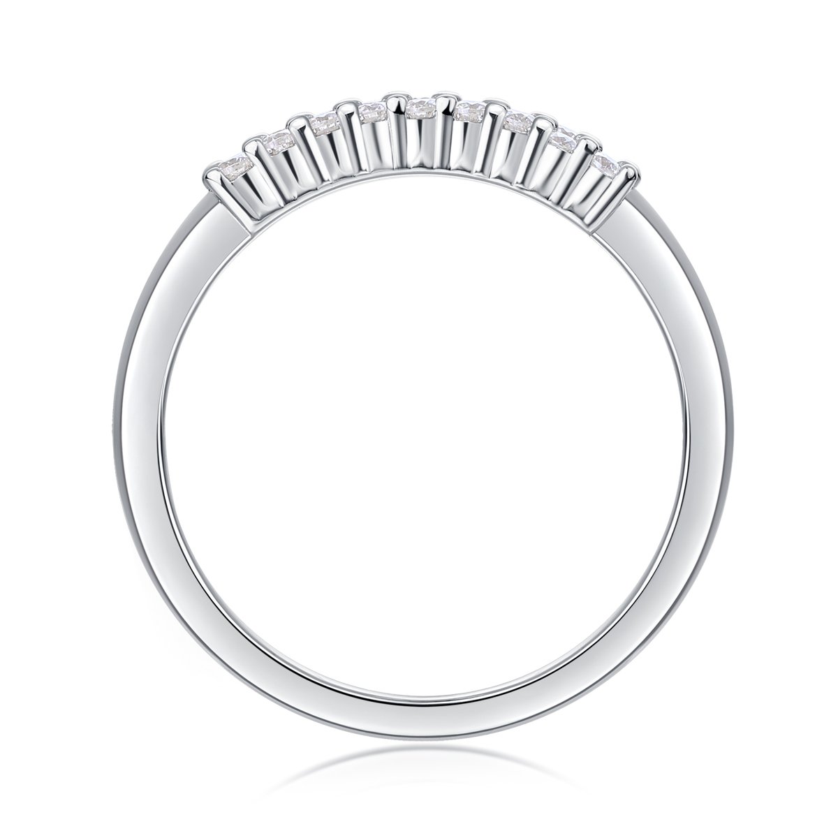 Moissanite Two-Row Pave Band Ring | 925 Silver, 18K White Gold Plated - Image 3