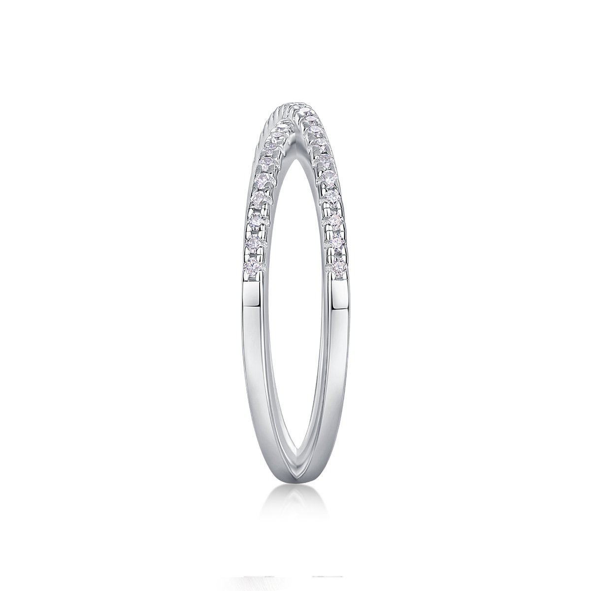 Dainty Moissanite Crossover Ring – Pavé X White Gold - Image 3