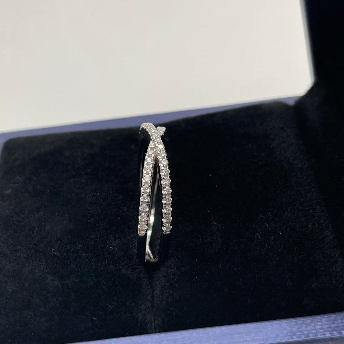 Dainty Moissanite Crossover Ring – Pavé X White Gold - Image 7
