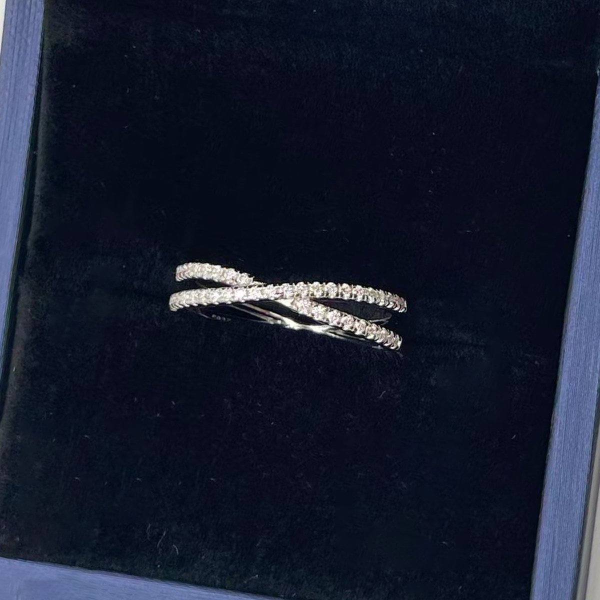 Dainty Moissanite Crossover Ring – Pavé X White Gold - Image 8