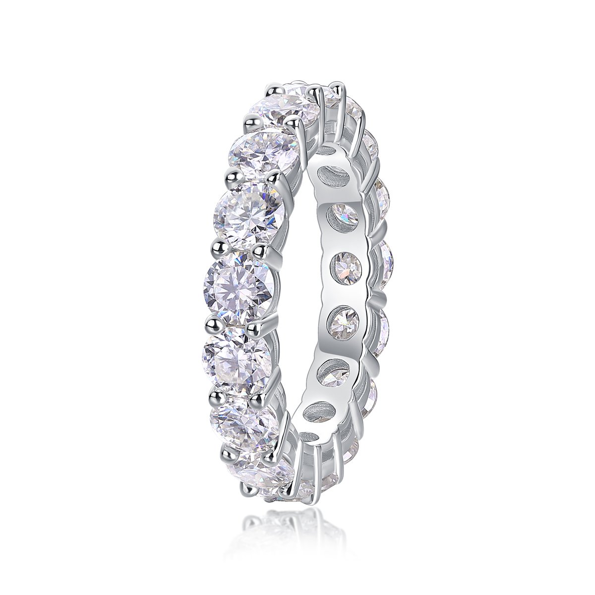 Round Moissanite Full Eternity Band Ring | 5.1ct DEW | Sterling Silver