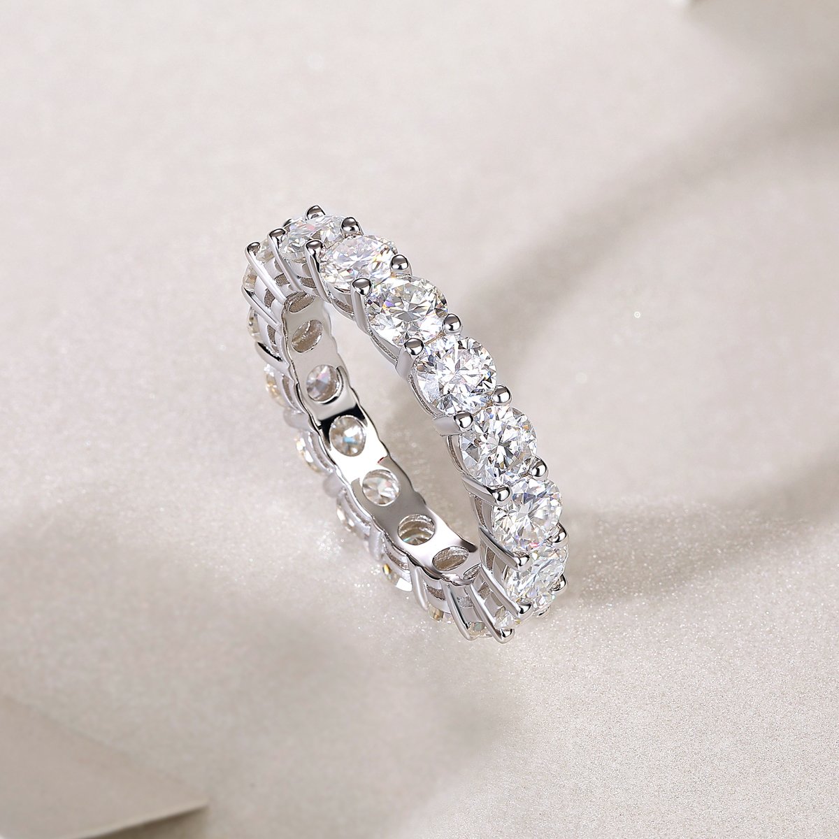 Round Moissanite Full Eternity Band Ring | 5.1ct DEW | Sterling Silver - Image 5