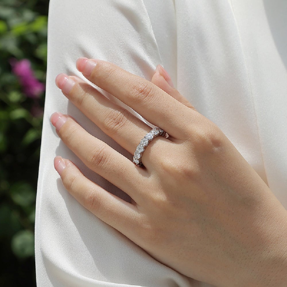 Round Moissanite Full Eternity Band Ring | 5.1ct DEW | Sterling Silver - Image 8