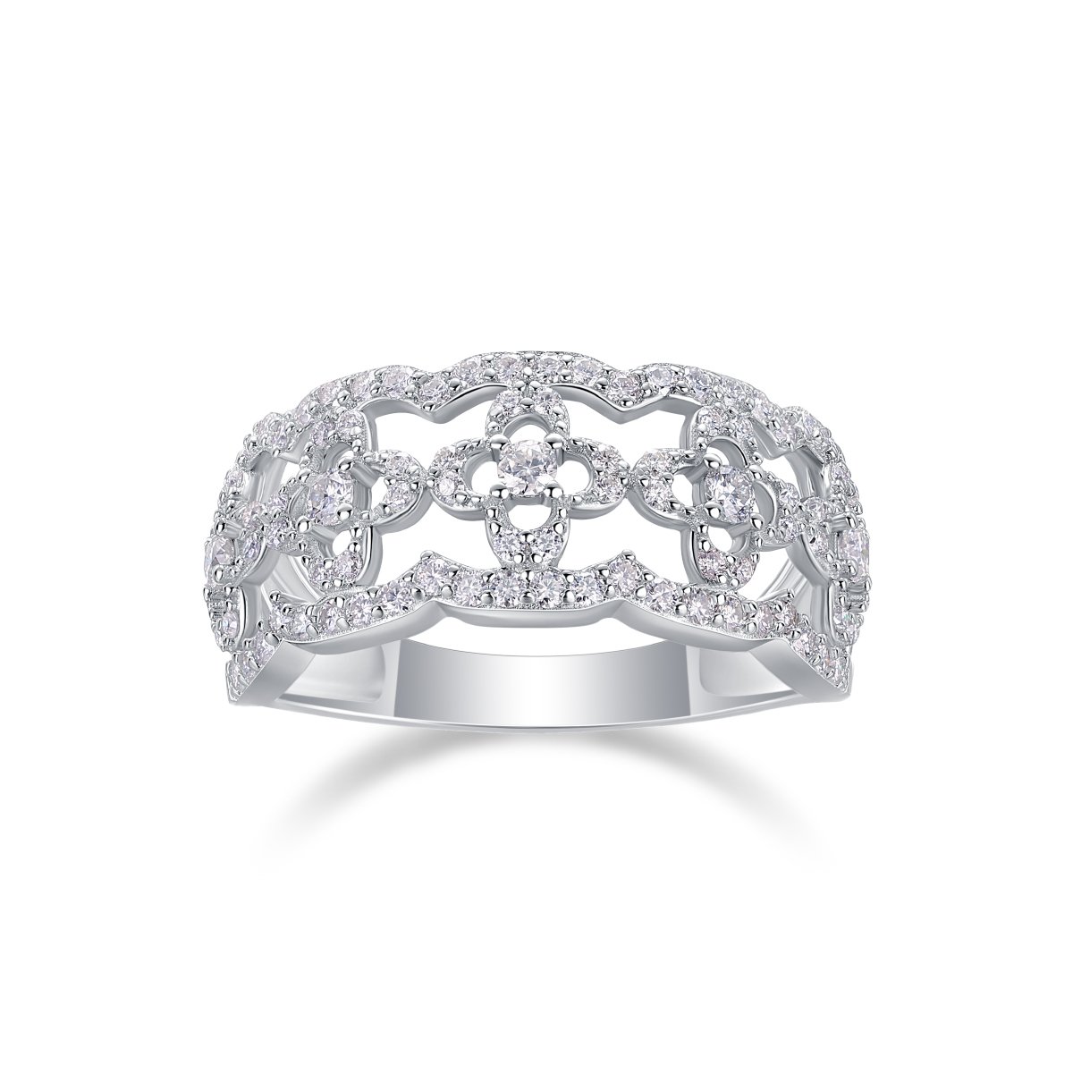 Openwork Clover Moissanite Band Ring | Lace Pavé Eternity-Style Band - Image 2