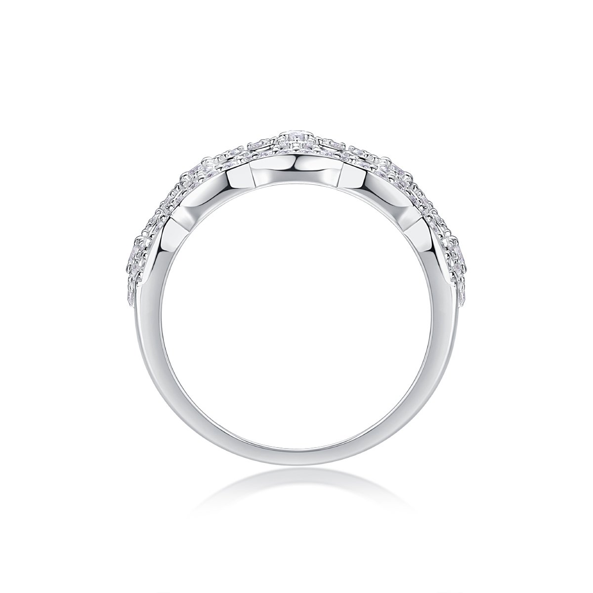 Openwork Clover Moissanite Band Ring | Lace Pavé Eternity-Style Band - Image 3
