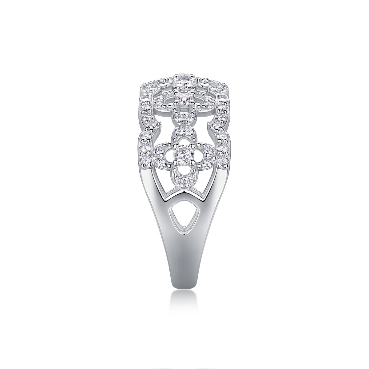 Openwork Clover Moissanite Band Ring | Lace Pavé Eternity-Style Band - Image 4