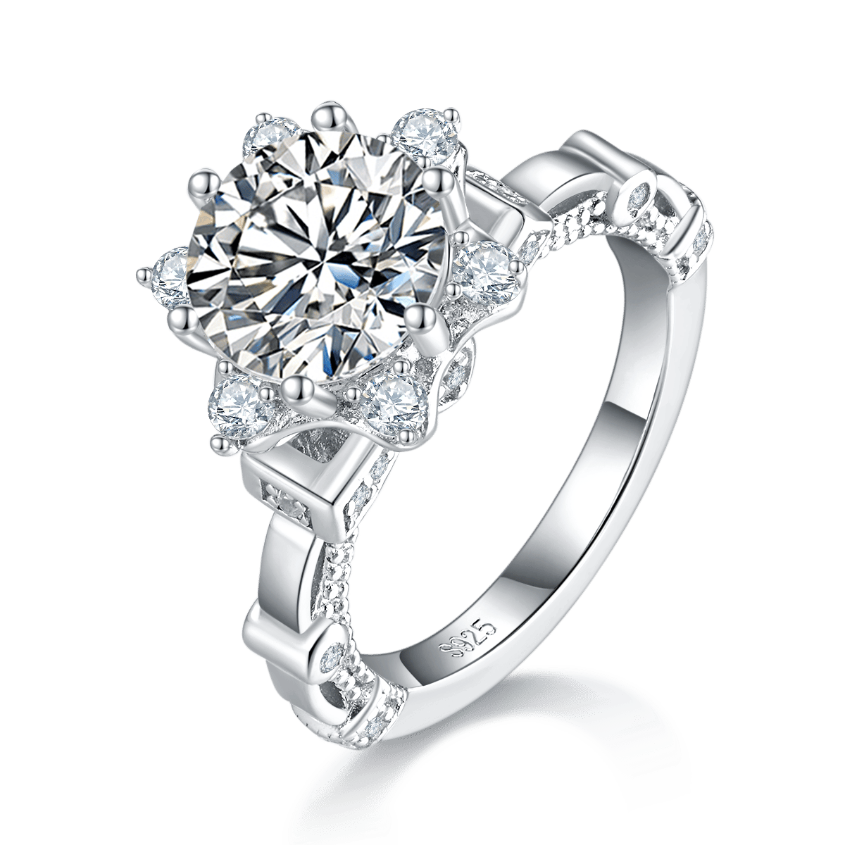 2ct Round Moissanite Snowflake Halo Ring | DEF VVS Sterling Silver