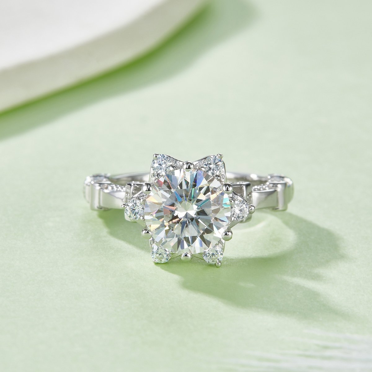 2ct Round Moissanite Snowflake Halo Ring | DEF VVS Sterling Silver - Image 2
