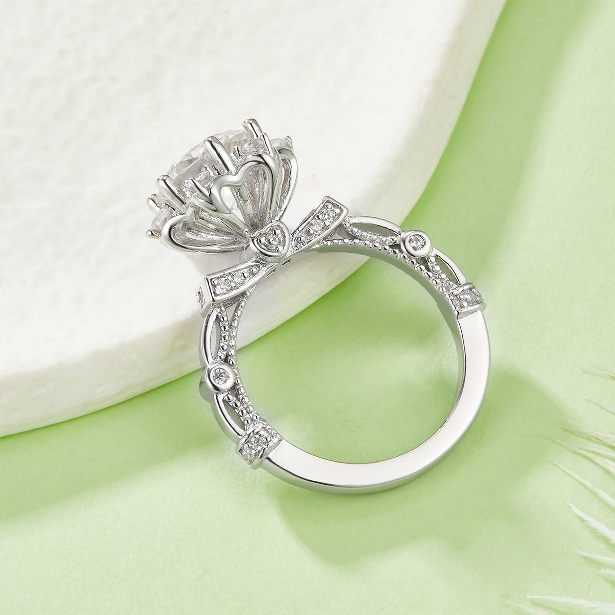 2ct Round Moissanite Snowflake Halo Ring | DEF VVS Sterling Silver - Image 3