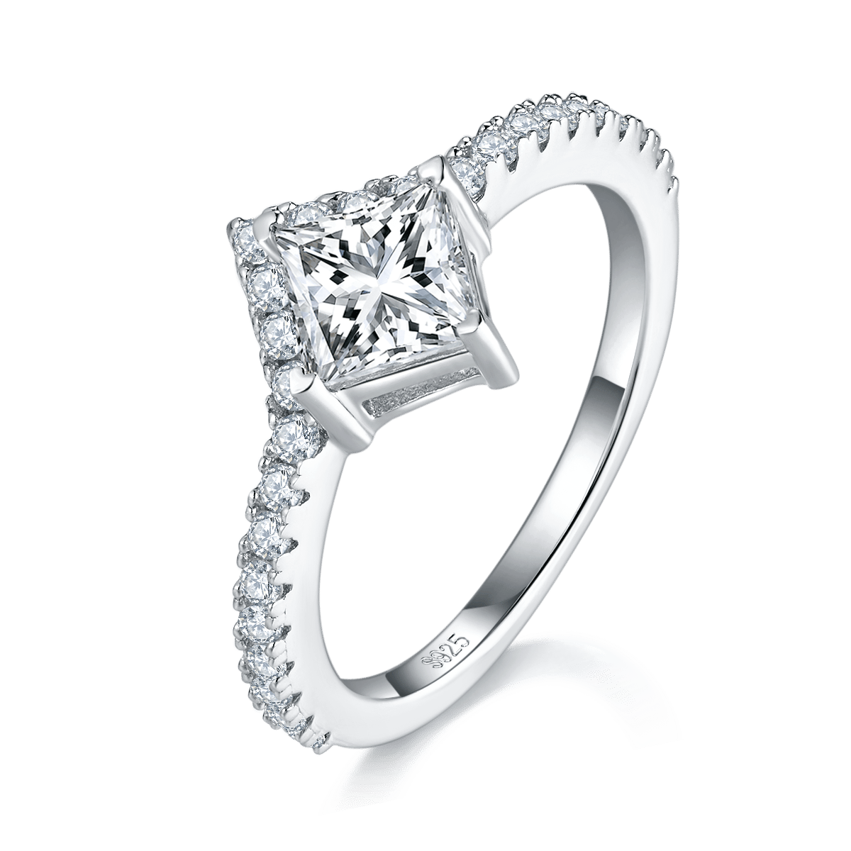 Princess-Cut Moissanite Bridal Set – 1ct DEW | Square Halo + Chevron Band - Image 2