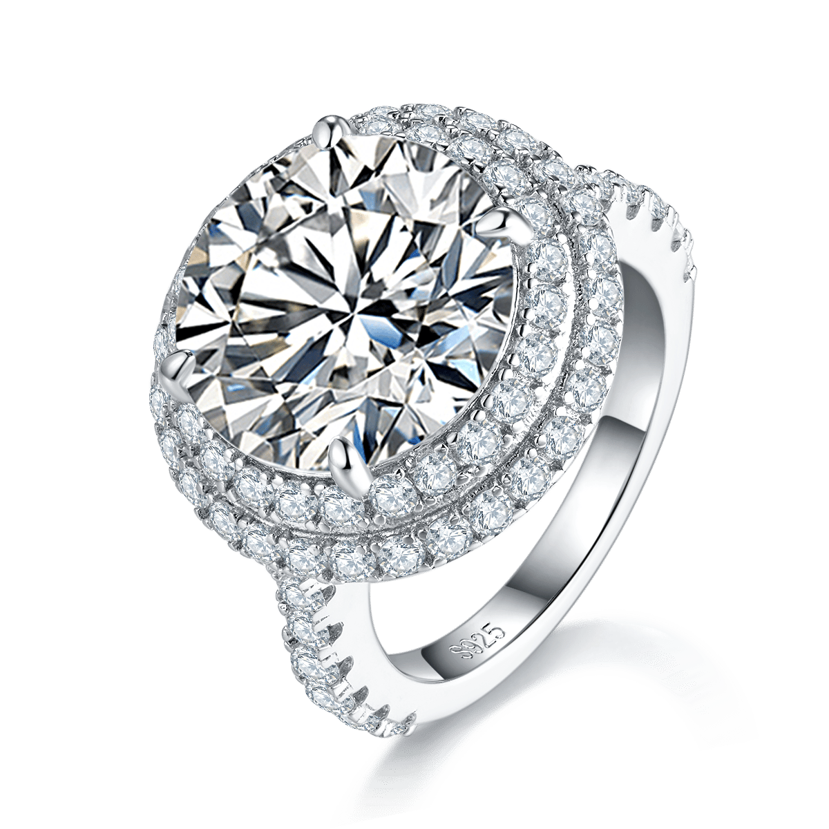 8 DEW Round Moissanite Double Pavé Halo Ring