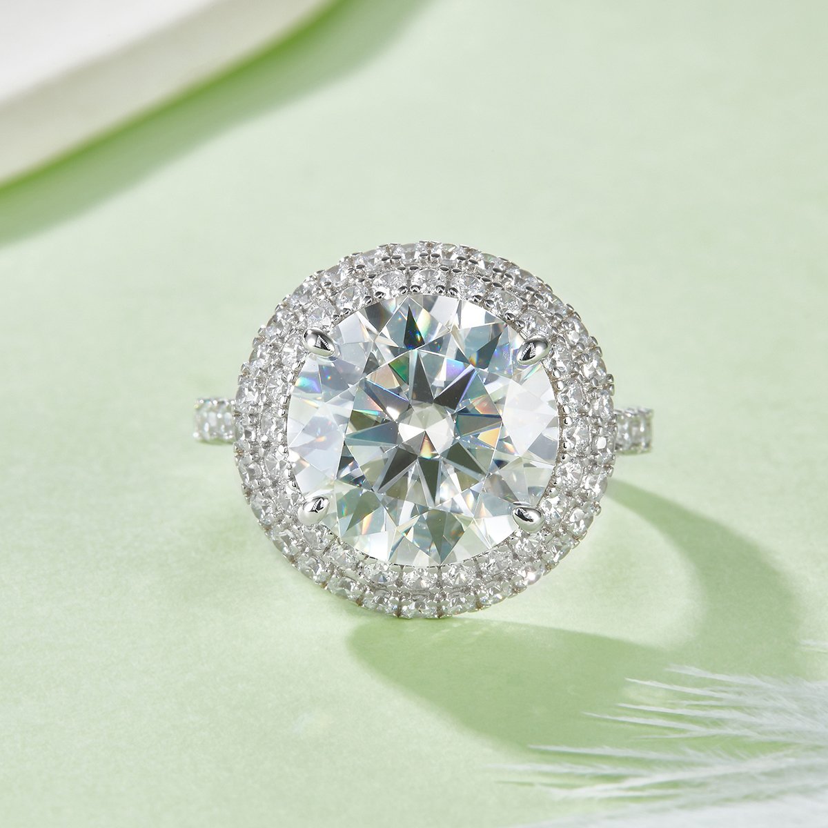 8 DEW Round Moissanite Double Pavé Halo Ring - Image 2