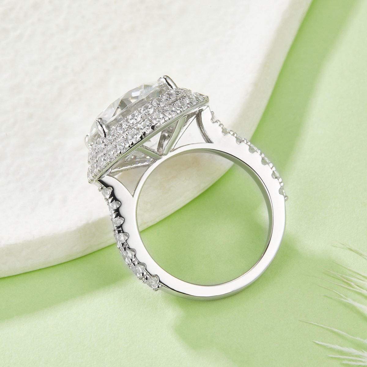 8 DEW Round Moissanite Double Pavé Halo Ring - Image 3
