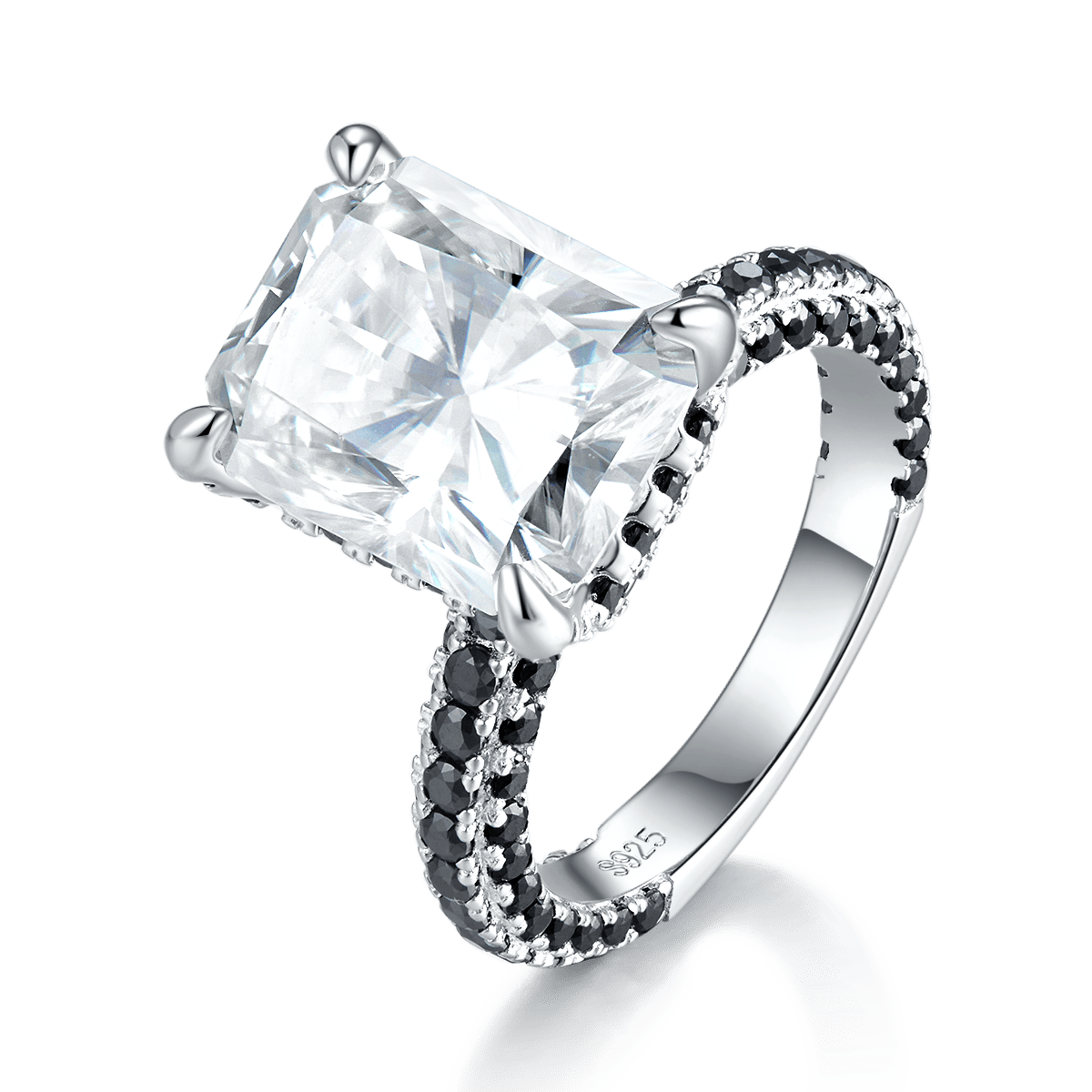Radiant-Cut Moissanite Black Pavé Eternity Solitaire Ring