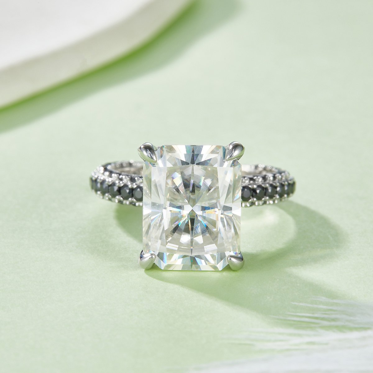 Radiant-Cut Moissanite Black Pavé Eternity Solitaire Ring - Image 2