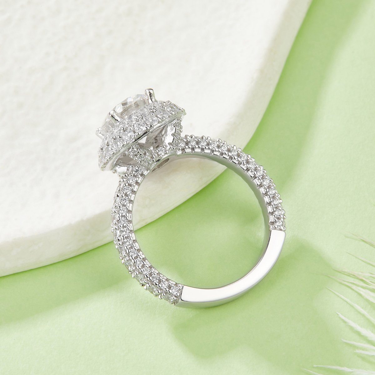 Oval Moissanite Double Halo Ring | 2ct DEW (7x9mm) | DEF VVS Sterling Silver - Image 3