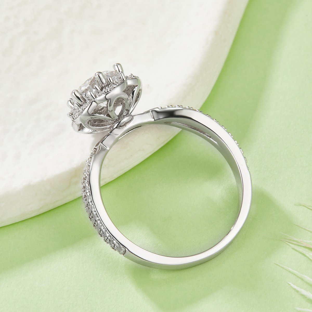 1ct Round Moissanite Floral Halo Split-Shank Engagement Ring | 925 Silver - Image 3
