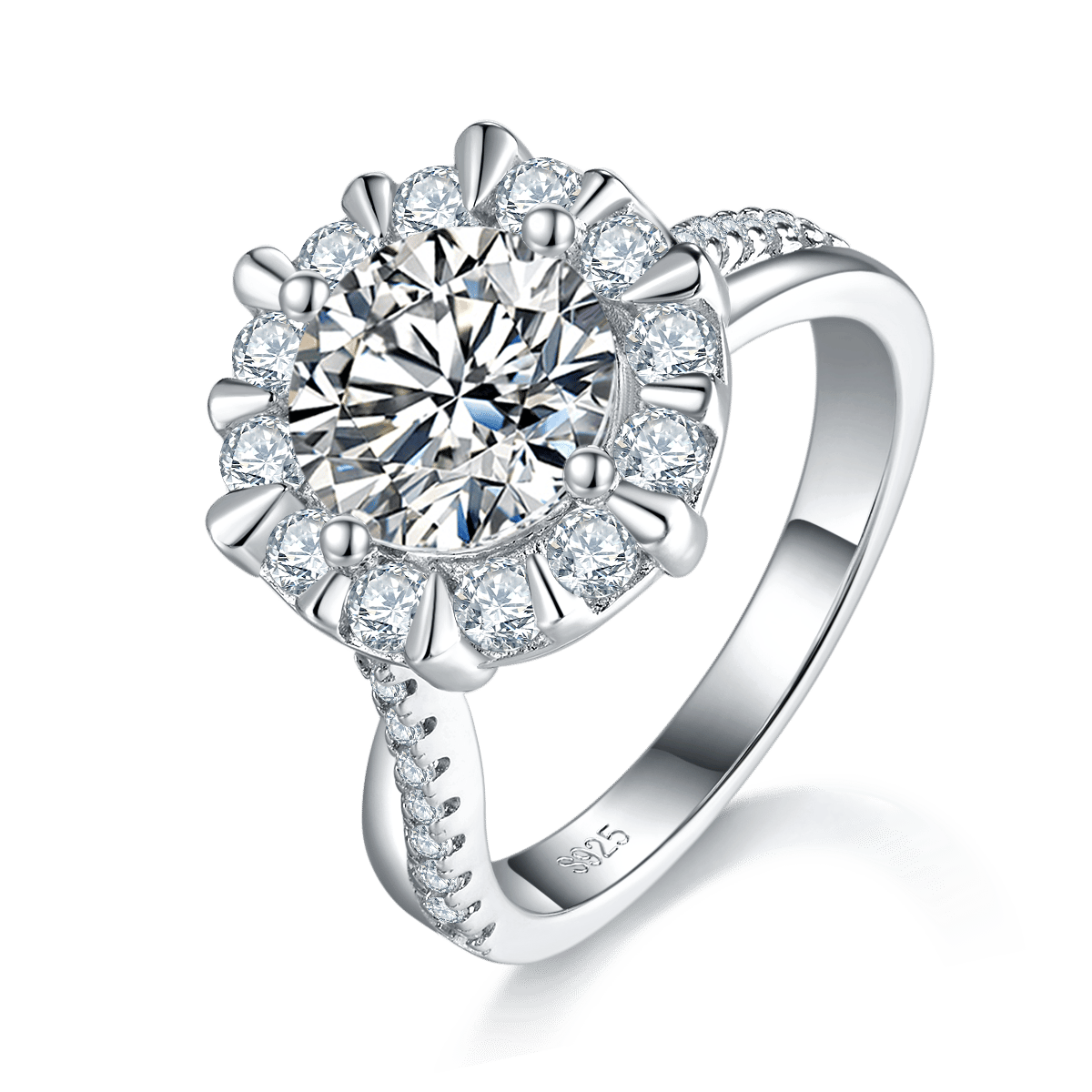 2ct Round Moissanite Sunburst Halo Ring