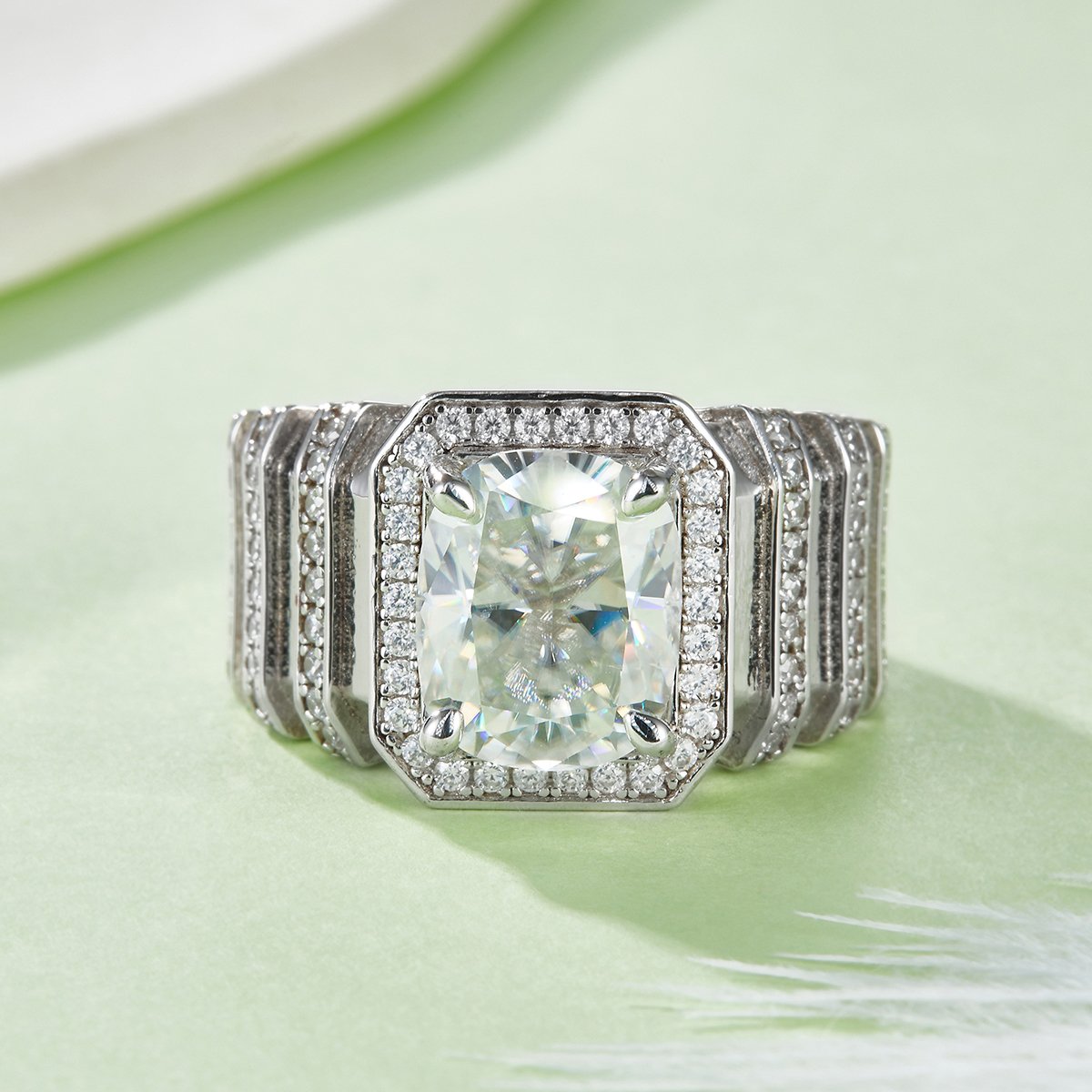Men's Cushion Moissanite Statement Ring – 5ct DEW - Image 2