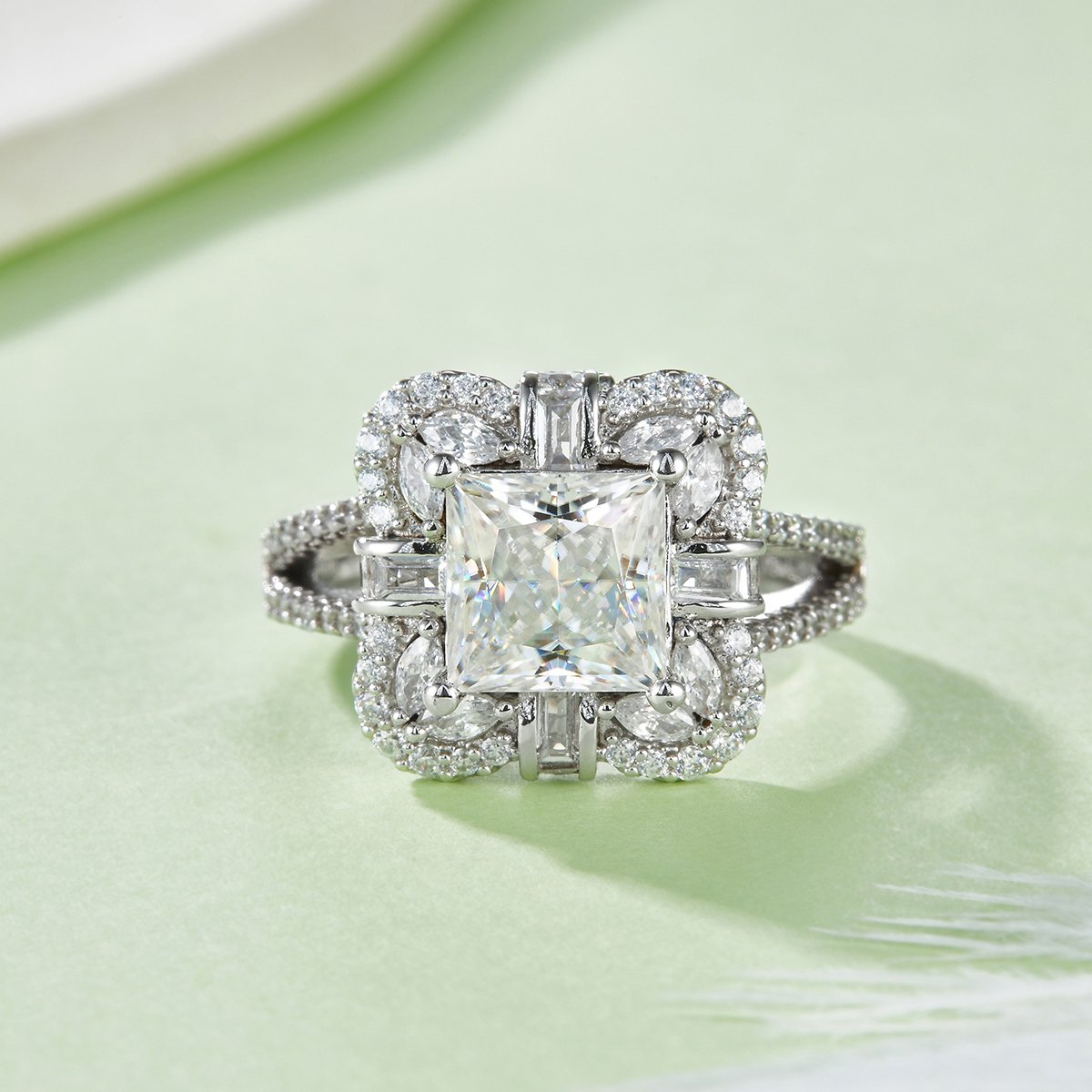 2ct Princess-Cut Vintage Halo Moissanite Ring - Image 2