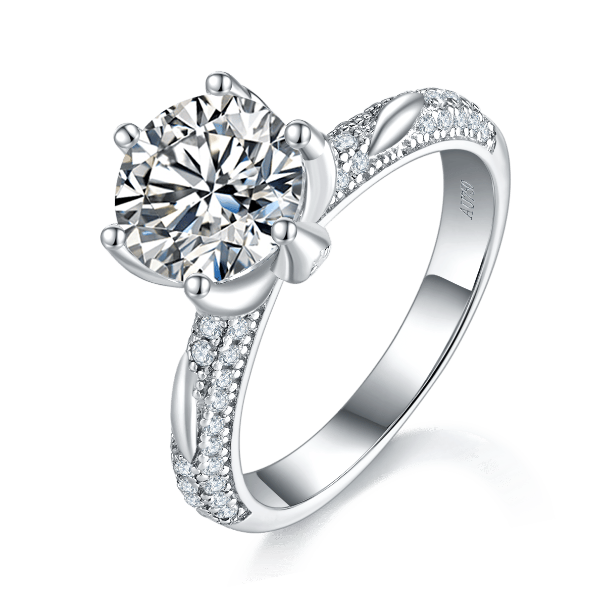 2ct Round Moissanite Six-Prong Pave Solitaire Ring