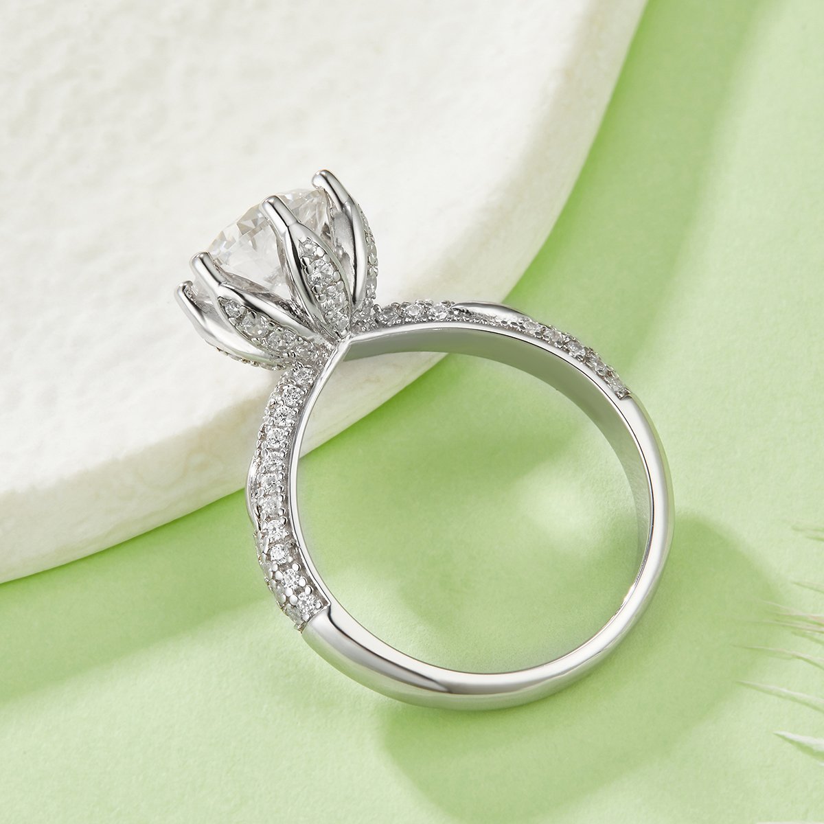 2ct Round Moissanite Six-Prong Pave Solitaire Ring - Image 3